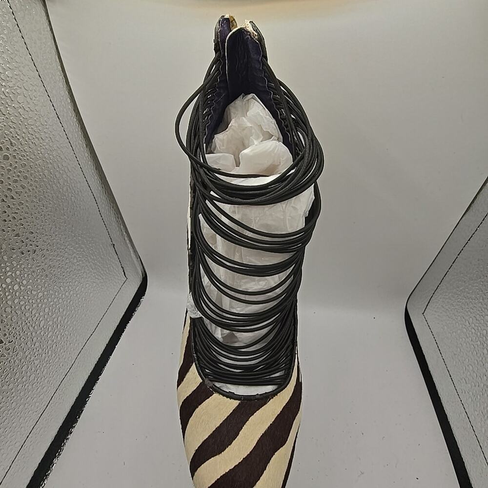 London Trash Zebra Stripes Pony Hair Platform Shoes Heels Leather sz 8 Pinup - Picture 3 of 16